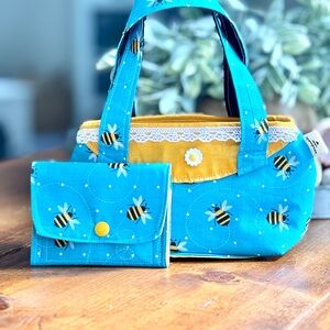 Charming Bee Print Kids Handbag Set - Blue and Yellow